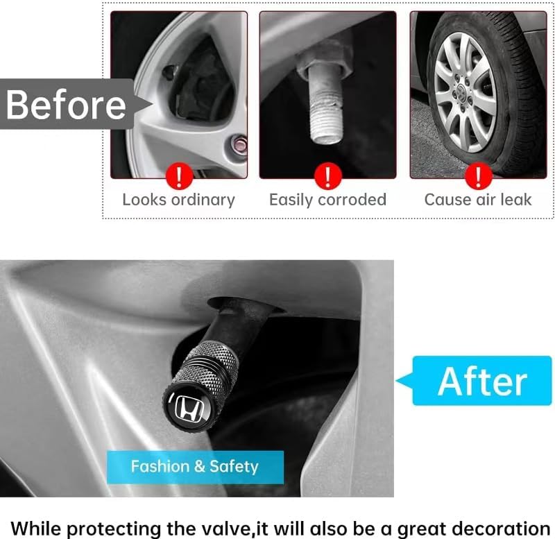BFIVEANTE Tire Valve Stem Caps for Honda Accord Civic Fit CRV Pilot EX CR-V EX-L Metal Car Wheel Air caps Auto Valve Stem Caps Accessories 4 Pcs Black - Image 2